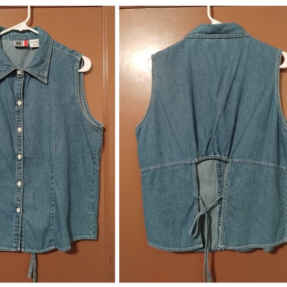 Arizona Jean Co Women's Denim Blue Sleeveless Size XL TOP-OPEN BACK